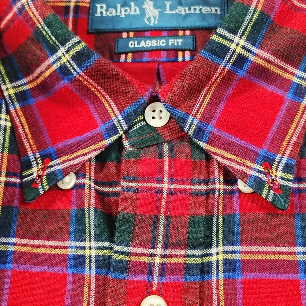 Ralph Lauren Mens Classic Fit Red‎ Tartan Plaid Button Down Shirt XL Long Sleeve